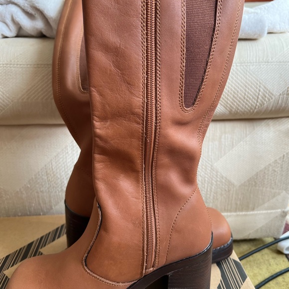ROC Idaho Tan leather platform square toe knee high boots 37 - Picture 5 of 10